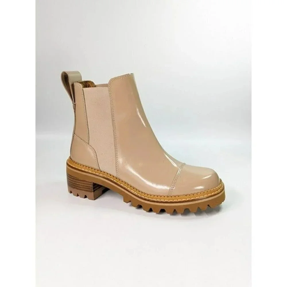 See By Chloe Women's Mallory Leather Chelsea Boots Beige Size 37 EU MSRP $475 - Picture 3 of 11